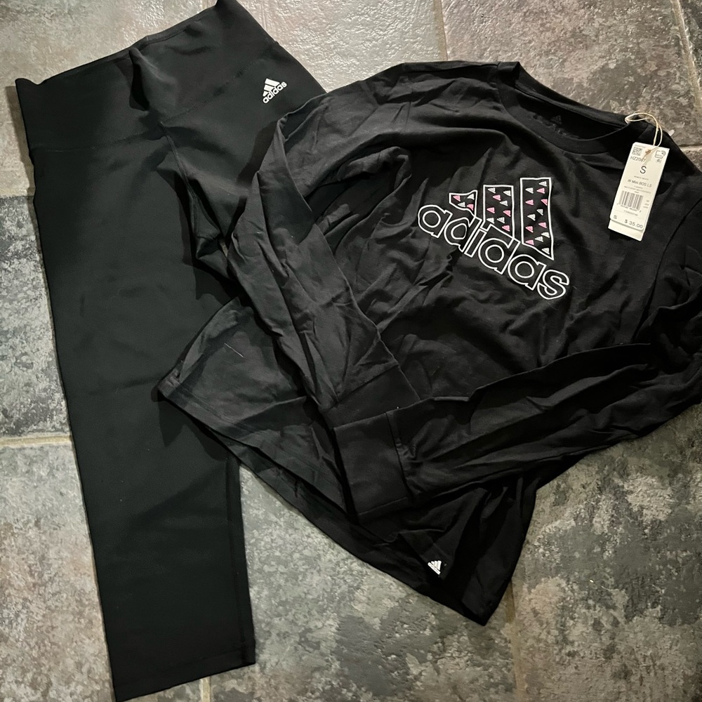 Adidas women’s size S leggings and shirt bundle.